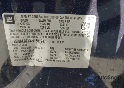 2017 Chevrolet Equinox Ls z USA, uszkodzony, nr VIN 2GNALBEK4H1581947